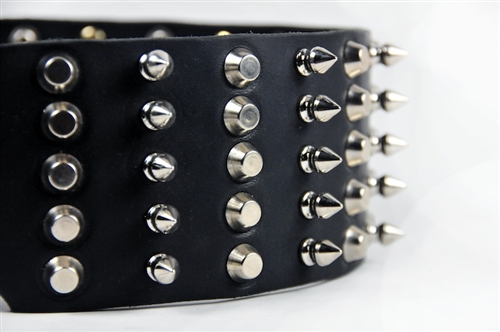 Extra-Wide Leather Dog Collar w/ Spikes - 2.75