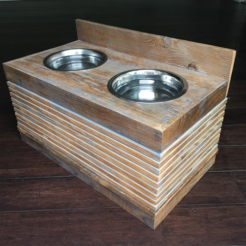 Reclaimed Barn Wood Floating Raised Dog Feeder -  Canada